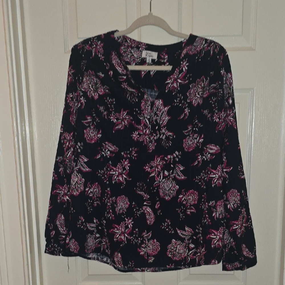 Kim Rogers Black and Pink‎ Floral Blouse